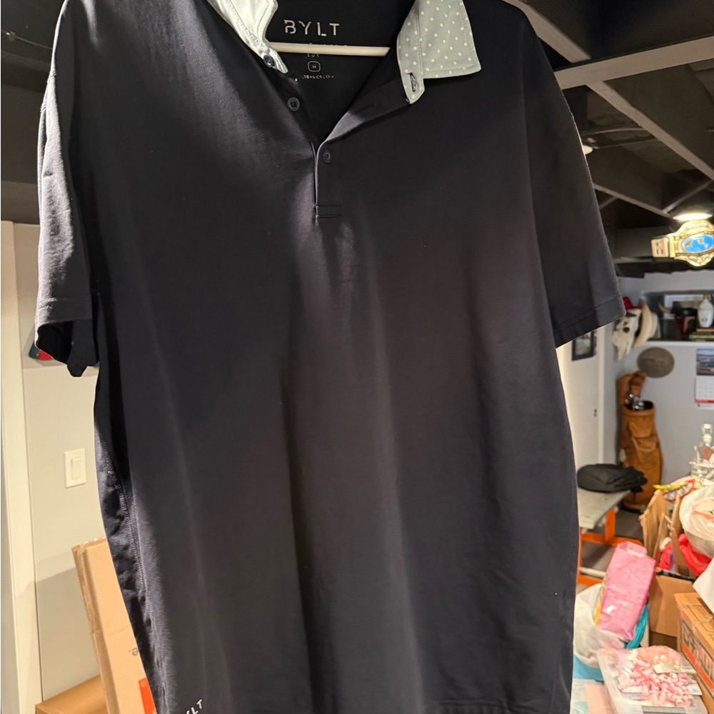 BYLT BASICS Men's Blue Polo Shirt with Polk a dot collar